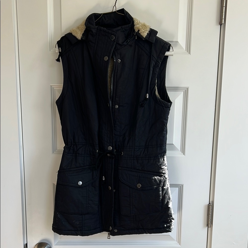 Black Quilted Puffer Vest with High Collar